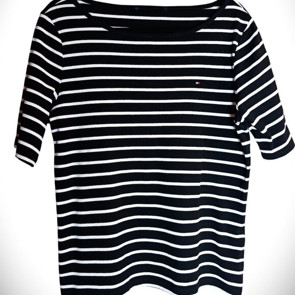 TOMMY HILFIGER Boat Scoop Neck Striped Cotton T shirt Sz M-L - Picture 1 of 6